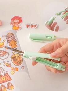 2 英寸折叠剪刀陶瓷刀两用彩色笔刀便携式折叠剪刀创意文具迷你折叠学生美术剪刀便携式剪刀刀片多功能文具办公室学校，紧凑型折叠剪刀 - 便携式笔式设计，非常适合学生和工艺品，有橙色、浅绿色、白色、粉色、蓝色可供选择