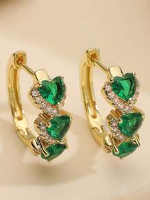 2 pezzi di orecchini geometrici in rame placcato oro 18K con zirconi a forma di cuore, personalizzabili, semplici e leggeri, orecchini a forma di C in zircone di alta qualità per donna