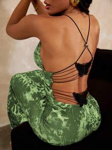 Women's Summer V-Neck Backless Tie Up Slip Dress - Green - View 8