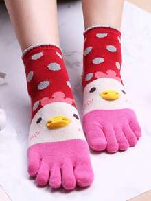1 Pair Colorful Cartoon Turkey Five Finger Mid-Calf Split Toe Socks, Suitable For Daily Wear, Party, Performance Matching, Gift