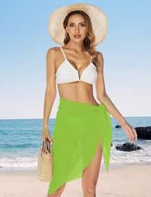 Women's Sarong Coverups Chiffon Bathing Suit Wrap Skirt Swimsuit Beach Wraps Swim Sarongs - 螢光綠基本款 - 查看 2