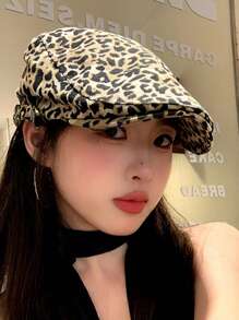 1pc Women Leopard Print Beret Hat, Fashionable Street Newsboy Cap, Outdoor Casual Forward Cap, Sun-Shading, Versatile, Comfortable, Lightweight, Suitable For Traveling, Hiking, Shopping, Beach, Camping And Various Occasions