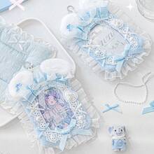 Rosyposy K-POP Fluffy Lace Photocard Holder 3.5" With Keychain - Cute Double-Sided Idol Card Protector Sleeve For Backpack, Purse, School Supplies,Back To School