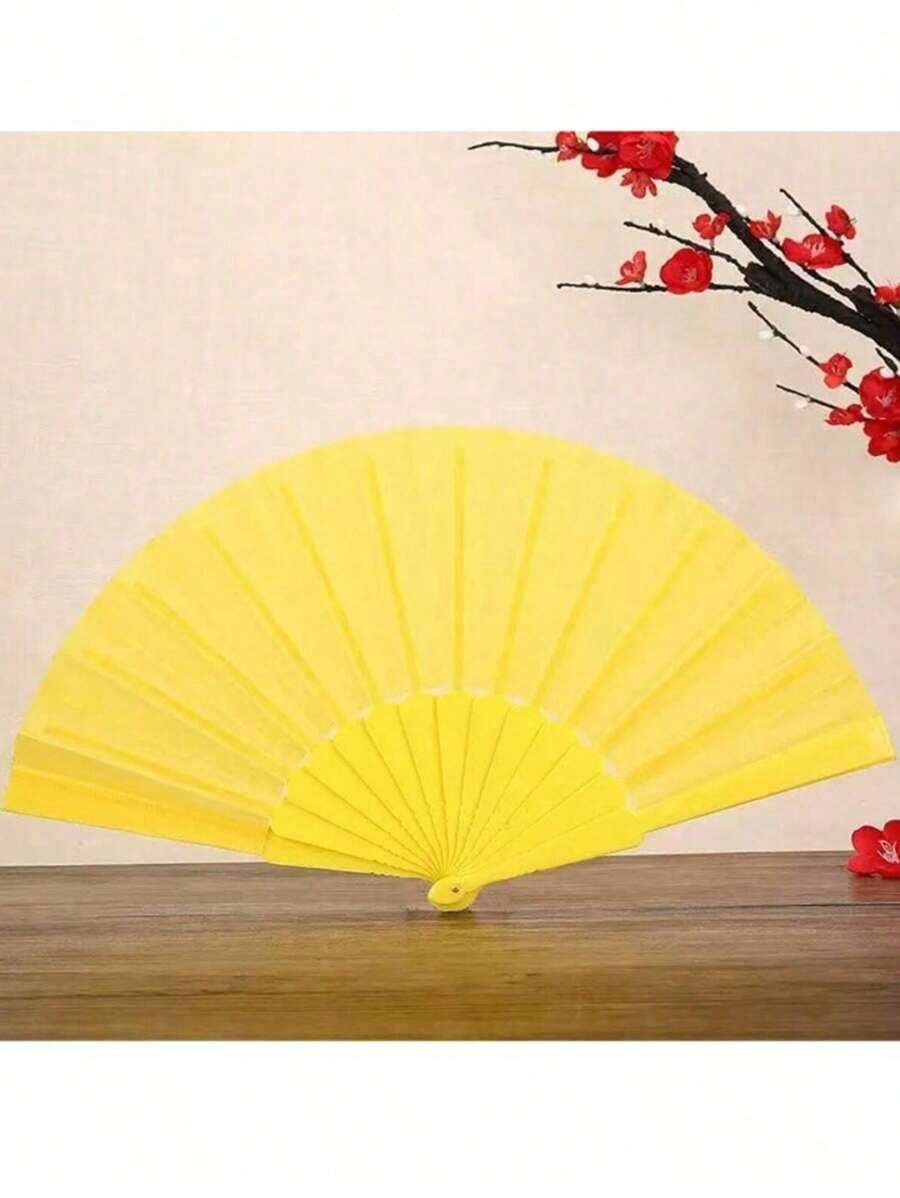 Large Elegant Black Folding Hand Fan With Sound - Nylon Fabric, Nostalgic Design For Kung Fu, Tai Chi, Dance And Sports Performances - The Perfect Gift For Men And Women Summer Cooling,Beach,Travel - Màu vàng - Xem 1