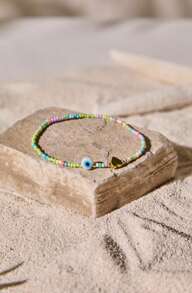 Tropiscape Pulseira de pingentes de joias da moda, 1 peça, coração dourado, branco, esmaltado, mau-olhado, contas coloridas, pulseiras de casal para mulheres, dia dos namorados, mãe, dia das mães, presente, vibrações de férias, férias, relaxamento, praia