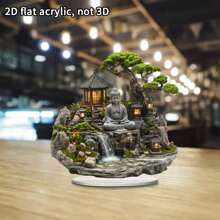 1 Stück 2D flache Acryl Zen Garten Wasserfall Buddha Statue - Ruhige Landschaftskunst, 2D Acryl Dekoration für Zuhause und Büro, ohne Strom, perfektes Festivalgeschenk für Ruhe und Harmonie, Raumdekoration, Dekorative Kunst, komplexes Design, 2D flach