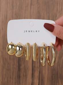 6pcs/Set Fashion CCB Spiral Braided C-Shape Geometric Design Earring Set, Suitable For Women's Daily Or Beach Wear
