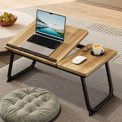 Mesa de cama de computadora portátil, Mesa de cama plegable con estante de copa, estante de mesa de computadora portátil, que se puede ajustar en cinco marchas, adecuado para trabajar, leer y escribir en el sofá de la cama y el suelo.