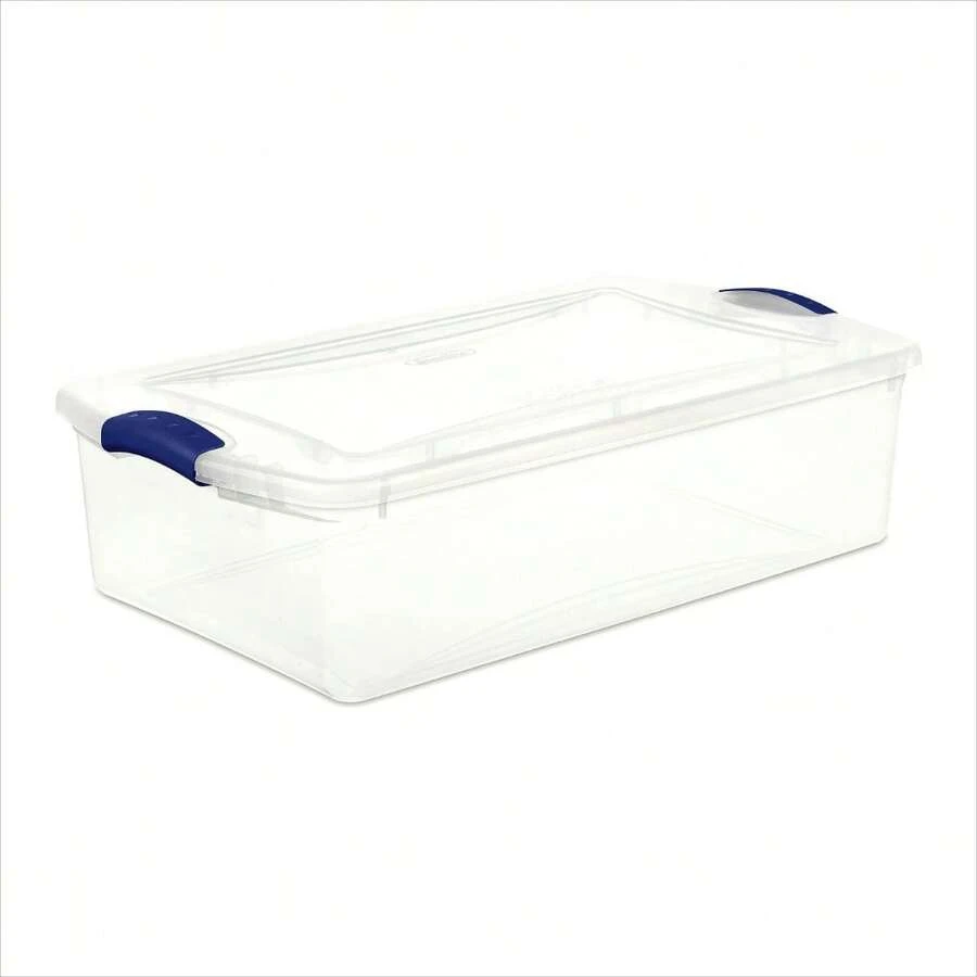 Small Storage Bin, 32 Quart Clear Underbed Storage Container With Latch Lid, Blue - 32qt - View 1