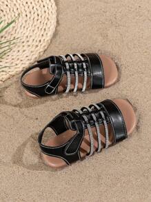 Un par de sandalias planas de moda para niños, nuevas sandalias de playa para niños 2025, sandalias de estilo bohemio, sandalias brillantes con diamantes y coloridas, adecuadas para vacaciones al aire libre, piscina, fiestas y uso escolar