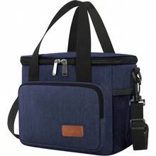 Local Shipping-Femuar Reusable Lunch Box For Men/Women - Insulated Lunch Bag Leakproof Lunchbox For Work Office Picnic Beach - Freezable Lunch Cooler Bag With Adjustable Shoulder Strap - Black - 深藍色 - 查看 1