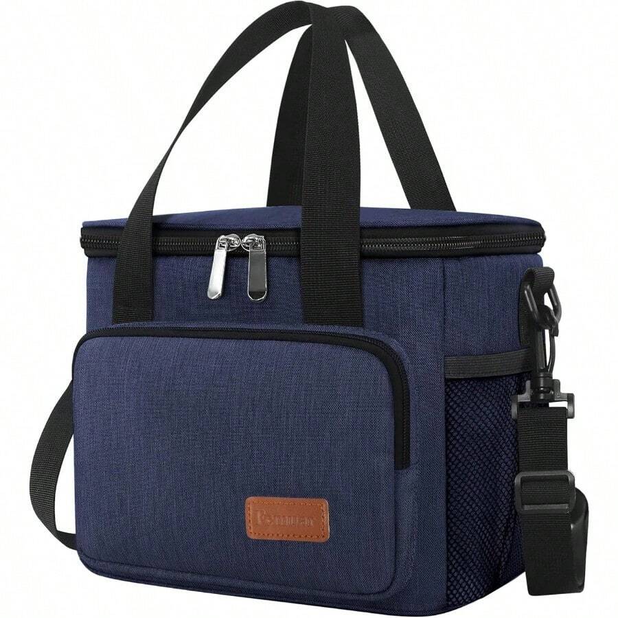 Local Shipping-Femuar Reusable Lunch Box For Men/Women - Insulated Lunch Bag Leakproof Lunchbox For Work Office Picnic Beach - Freezable Lunch Cooler Bag With Adjustable Shoulder Strap - Black - 深藍色 - 查看 1