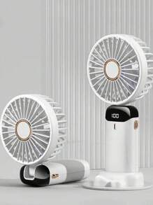 1 pieza Mini ventilador de mano USB unisex, esencial de verano, a juego de colores, de pie, plegable, de 5 aspas, 5 velocidades, silencioso, con indicador de batería, adecuado para exteriores, camping, viajes, playa, deportes, oficina, escuela, fiestas en la piscina, uso diario