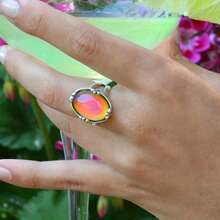 1 pieza Anillo de estado de ánimo con piedra termocrómica ovalada, Anillo de cambio de color multicolor adecuado para que las mujeres lo combinen con atuendos diarios, fiestas, regalo de festival