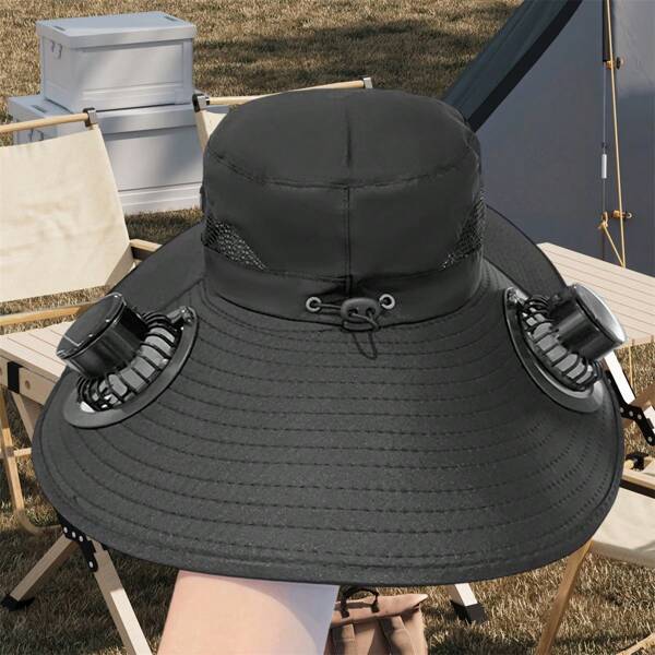 Sun Hat With Fan, Fine Mesh Adjustable Wide Brim Visor Summer Cap For Outdoor Camping Hiking Sports