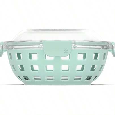 Ello DuraGlass - Contenedor de Vidrio para Almacenamiento de Alimentos, Recipiente para Preparar Comidas con Funda de Silicona y Tapa hermé, 5 Tazas, Color Lila