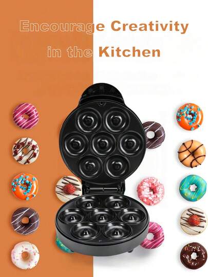 SCISHARE ​​7-Hole Mini Donut Maker Machine, 220V EU Home Bakery For Halloween Treats - Create Spooky Pumpkin & Ghost Donuts, Compact Design With Non-Stick Coating, Easy-Clean For Kids Party & Family Baking​