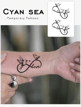 1pc Waterproof, Sweat-Proof, Non-Reflective Temporary Tattoo Sticker, Minimalist Line Art Heart & Bird Design, Suitable For Daily Use, Valentine's Day