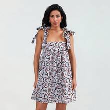 Women Sleeveless A-Line Dress Summer Casual Floral/Stripe Print Tie Up Straps Loose Party Dress For Beach Streetwear - 彩色 - 查看 1