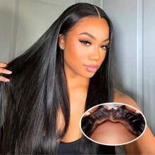 [Perruque en cheveux humains soyeux] Perruque lace closure droite brésilienne en cheveux humains sans colle de 20 pouces | Fermeture frontale en dentelle HD 4x4, pré-peignée et pré-découpée, densité de 180 %, prête à porter, fibre synthétique résistante à haute température mélangée avec des cheveux humains naturels noirs pour femmes