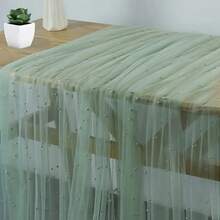 优雅的鼠尾草绿色涤纶串珠薄纱面料 | 婚纱、礼服、服装、背景、桌面装饰、窗帘和派对装饰、婚礼面料、服装设计、装饰悬垂、精致纹理、家居装饰、透明悬垂、柔软悬垂、活动策划师 - 彩色 - 查看 5