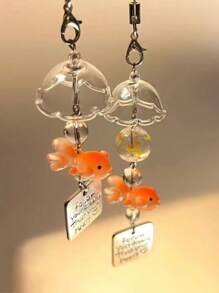2pcs Dreamlike Goldfish Wind Chime Beaded Ornament, Small Fish Bead Decorative Hanging Accessory, Suitable For Bedroom, Yard, Garden, Phone, Bag Decoration