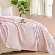 1pc Solid Color Flannel Fleece Blanket, Suitable For Bedroom, Sofa, All Seasons - Baby Pink - View 8