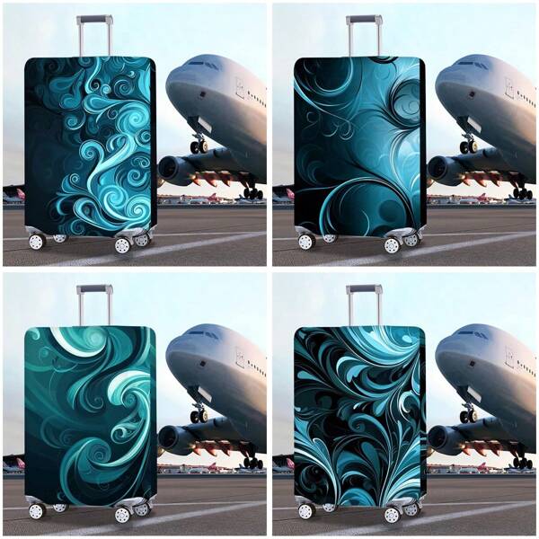 A Piece Of Abstract - Style Luggage Protective Cover. Showcases Swirling Blue And Teal Patterns On A Dark Background. Suited For All Seasons. Multiple Sizes Available To Fit Different Suitcases.