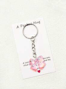 1/5/10pcs Iridescent Bowknot Key Chain Set With Hug Greeting Card Cute Sweet Key Ring Accessories For Bags Cars Phones Earphones Party Favors Gifts Backpack Decor Bows