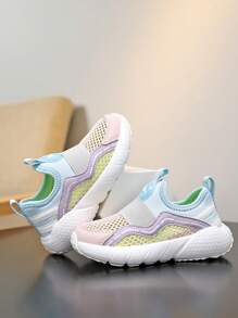 Zapatillas para niños de primavera/otoño, con diseño de malla individual ligero y con cierre deslizante, transpirable y cómoda con puntera anti-colisión, adecuada para uso diario y deportivo