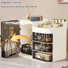 NetHong Large Capacity Cosmetic Storage Box With Mirror Makeup Organizer Skincare Jewelry Storage Box For Bedroom Bathroom Desk Table Tidy Holiday Essentials - White - View 3