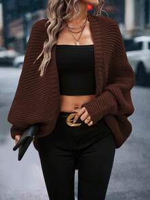 Áo khoác cardigan nữ kiểu dáng thanh lịch, chất liệu móc len, màu trơn, tay cánh dơi, thích hợp mặc hàng ngày và trong các dịp lễ, mùa đông. - Màu nâu Sô-cô-la - Xem 3