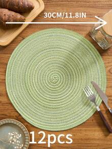 1/4/6/12 件新鲜绿色编织圆形餐垫餐桌装饰，防滑杯垫，适用于家庭厨房，适合节日、派对、生日、婚礼、晚宴