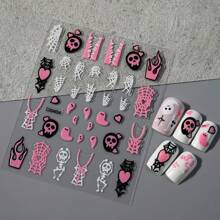 Adesivi per unghie di Ognissanti 3D, autoadesivi con decorazioni glitterate di ragni, fiamme e teschi, arte di unghie in plastica, adatti per la progettazione di mani e piedi per feste, decorazioni natalizie, forniture per feste, adesivi per unghie di Ognissanti adatti per uso quotidiano, feste, fotografia, regali di compleanno per amici, regali natalizi, prodotti per unghie femminili belli, adatti per decorazione delle dita in varie occasioni, adatti per l'uso quotidiano