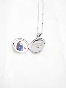 镌刻照片盒式项链，不锈钢圆形盒式项链，镌刻照片盒式项链，女士礼物，纪念礼物