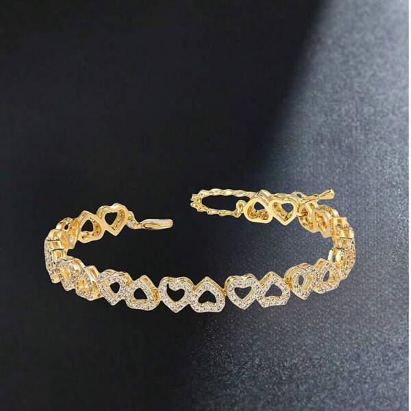 1 pulseira ajustável em formato de coração com strass, joia da moda para presente