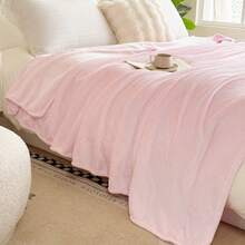 1pc Solid Color Flannel Fleece Blanket, Suitable For Bedroom, Sofa, All Seasons - Baby Pink - View 6