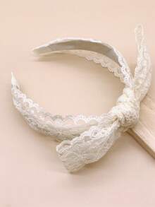 1 pièce Bandeau pour femme avec nœud en dentelle, élégant et doux pour le campus. Convient comme accessoire pour cheveux, serre-tête, cerceau pour cheveux, pour les femmes. Accessoire de beauté et de maison pour les cheveux. - Beige - Voir 2