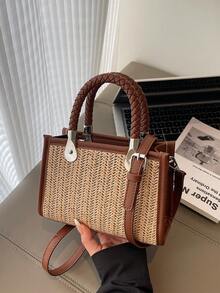 高端撞色小众编织女士手提包，时尚百搭通勤单肩包/斜挎包