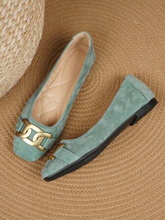 WHDXY 1 par slip-on-skor med fyrkantig tå för kvinnor, loafers med metallspänne i ny design, platta skor i mocka av hög kvalitet för sommaren, avslappnad mode, bankett