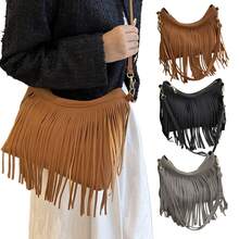 Women's Fringe Tassel Shoulder Bag - Stylish Crossbody Purse For Commuting & Casual Outings, Gift For Mom Wife - Black - View 2