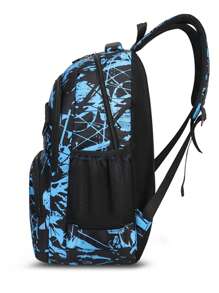 Casual Large Capacity Backpack With Colorblock Pattern & Multiple Pockets, Suitable For Outdoor Sports And Short-Distance Travel, For Men School Bag