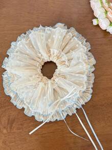 1 pièce Chouchou à maille papillon en polyester | Lien de cheveux romantique à pois en dentelle | Nœud papillon à maille surdimensionné | Accessoire de cheveux en ruban de soie de luxe, accessoires d'Halloween, accessoires de cheveux, liens de chouchou