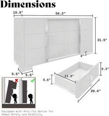 Glossy 6-Drawer Dresser With Silver Grooved Handles, Modern Storage Chest With Wide Tabletop, For Bedroom, Dressing Room & Living Room - 白色 - 查看 2