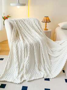 1 件奶油白色毛绒羊毛卷边柔软舒适毛毯，适用于卧室、客房 - 白色 - 查看 7