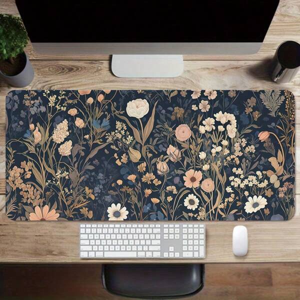 1pc, Cute Dark Floral Desk Mat, Vintage Floral Plant Mouse Pad, Large Extended Gaming Mouse Pad For Office Decorative Desk Mat, Large Laptop Keyboard And Mouse Pad With Stitched Edges, 31.5x11.8 School Supplies,Back To School Gaming Mouse Pad