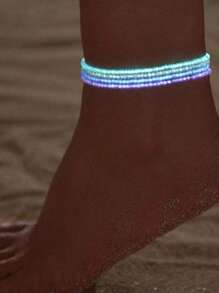 Set de 4 piezas de pulseras y tobilleras elásticas con cuentas acrílicas fluorescentes para mujeres