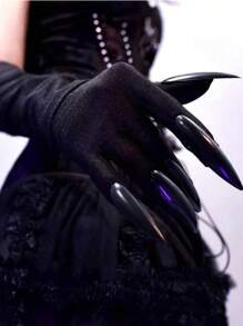 1双万圣节黑色长钉鬼手手套，角色扮演道具配件爪手手套，适合女巫表演