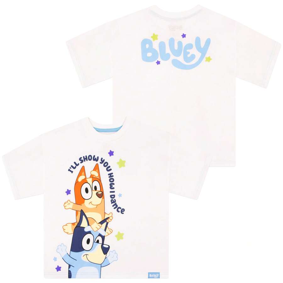 Bluey Boys Tshirt, Bingo Kids T Shirt, Kids Clothes For Summer, Cotton Summer Top - White - View 1