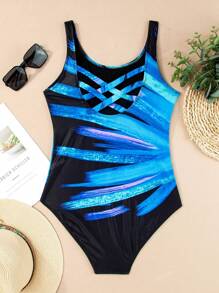 Women's Sexy Criss Cross Back One Piece Swimsuits Athletic Bathing Suits Summer Beachwear Pool Party Vacation Swimwear